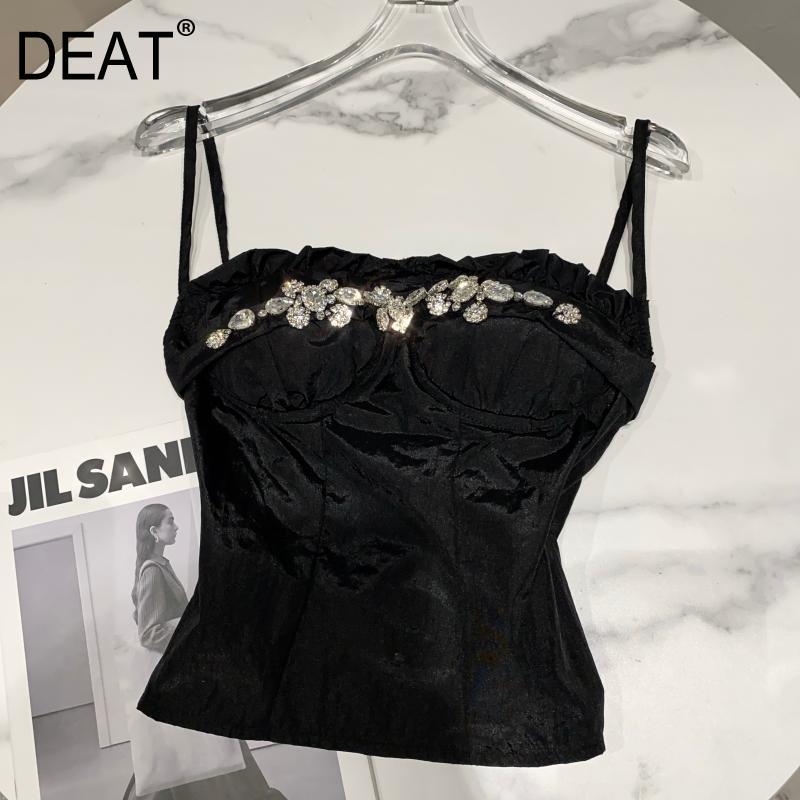 

Women Black With Diamond Sling Zipper Backless Camis Sarrivals Exy Fashion Temperament Spring Summer 11D482 210525