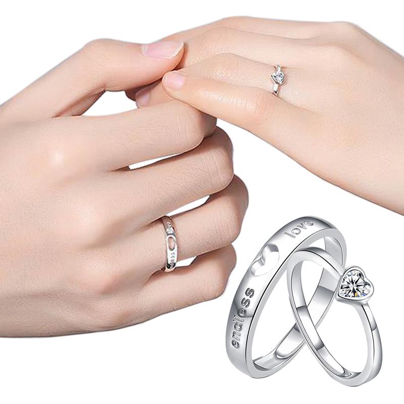 

Earrings & Necklace 2021 Forever Knot Concentric Couple Ring Male And Female Hollow Love Heart-Shaped Opening, Silver
