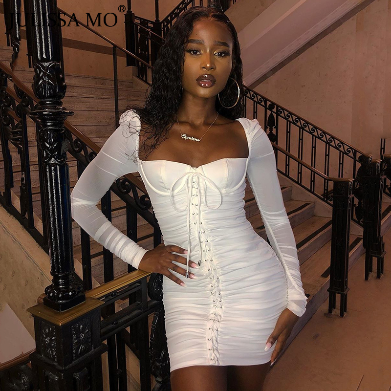 

2021julissa mo white mesh ruched summer dress women strapless bodycon party dress fashion ruched bandage dresses vestidos short, Black;gray