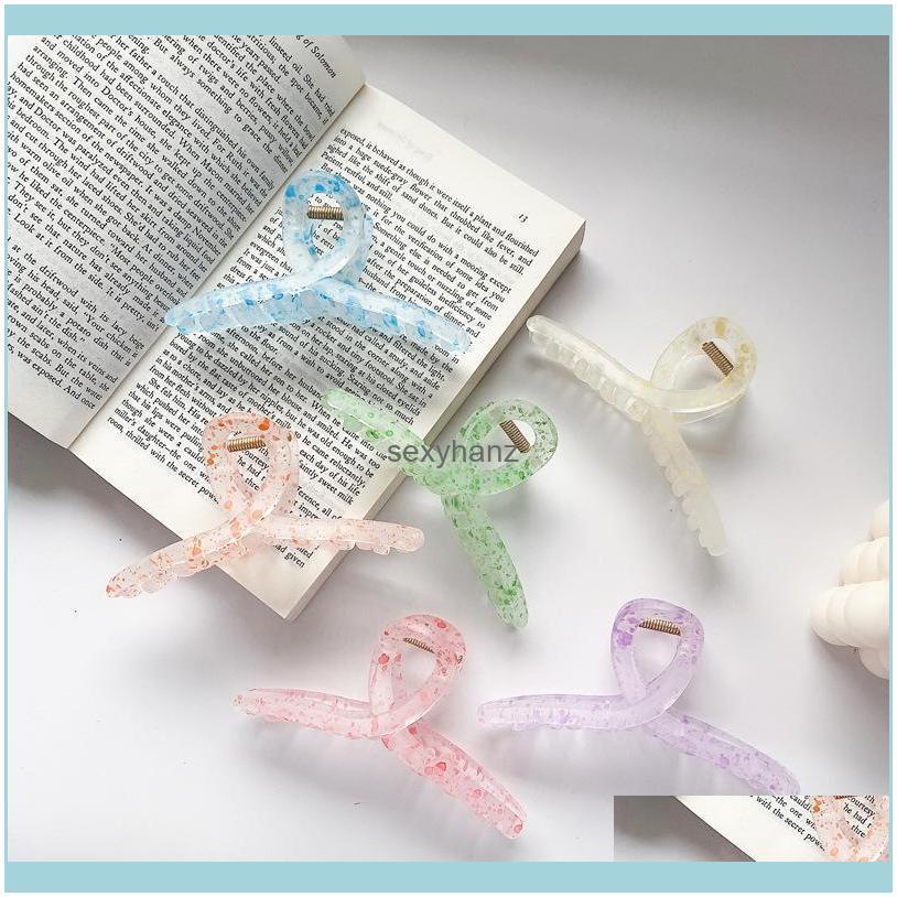 

Jewelry Korea Translucent Wave Point Cross Clamps Colorf Paint Candy Color Catch Clip Girls Scrunchies Ponytail Resin Hair Claws Aessories D