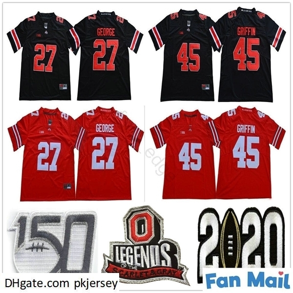 

NCAA Vintage Ohio State Buckeyes College #27 Eddie George Football Jerseys Red Black University Stitched 45 Archie Griffin Jersey Shirt, As picture