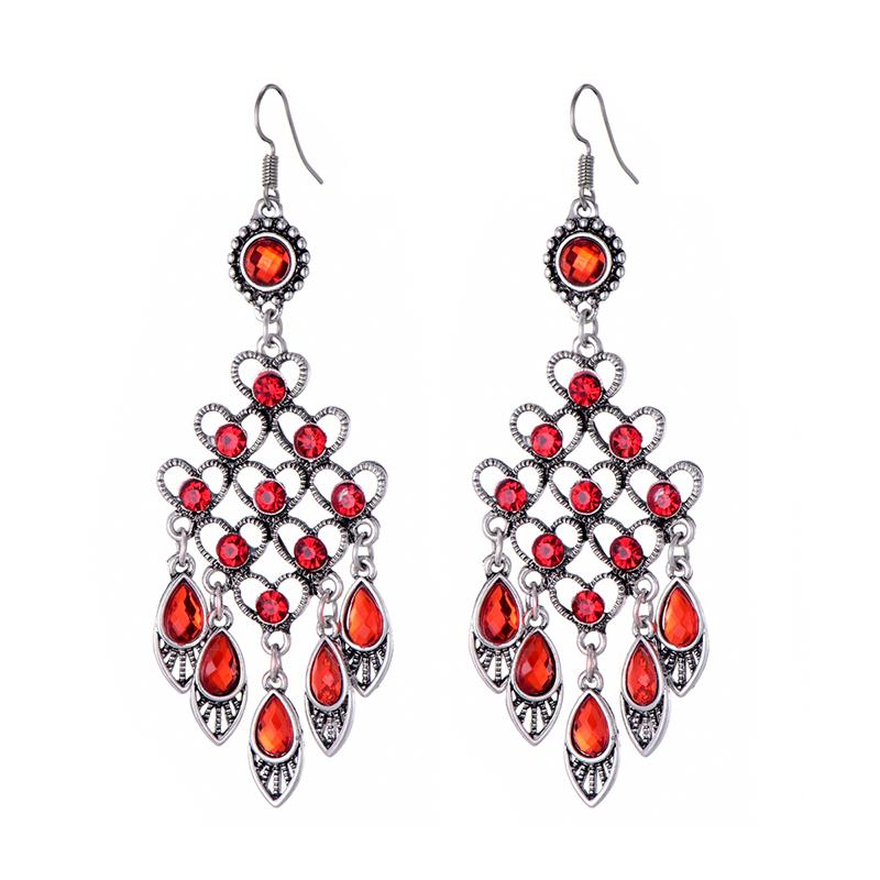 

Dangle & Chandelier Ethnic Gypsy Statement Earrings For Women Vintage Geometric Heart Crystal Wedding Drop Earings Fashion Jewelry Brincos, Silver