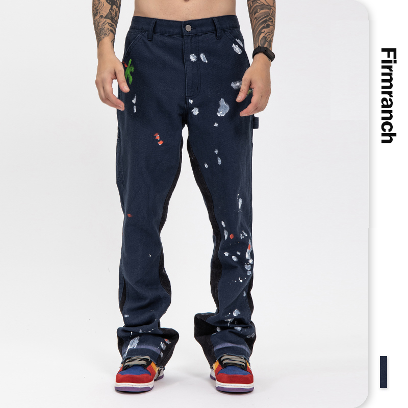 

Firmranch Graffiti Splashed Ink For Men Wide Foot Denim Jeans Homme Original Pant Motorcycle Trouse, Picture color