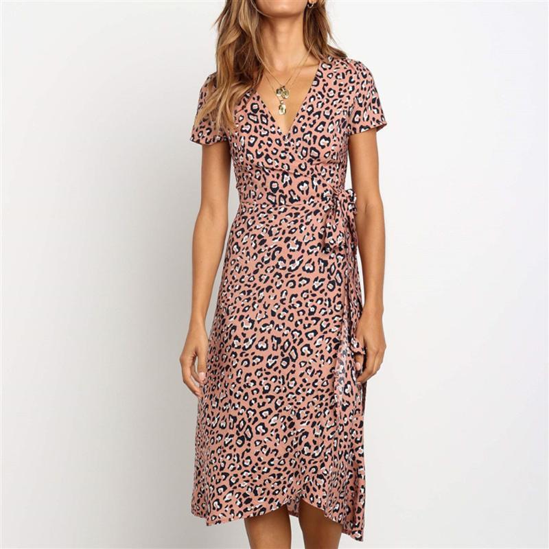 

Chiffon Dress Women V-Neck Ruffled Sleeve Leopard Beach Casual A-Line Bandage Female Vestidos De Verano Women's Swimwear, Army green