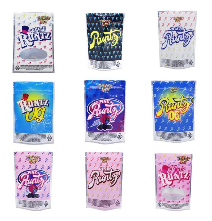 

Jokes UP White Runtz Pink Package Types Runtz Smell Proof Runts Mylar Zipper Bag