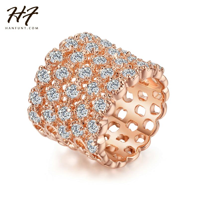 

Cluster Rings Top Quality Luxury Fashion Full CZ Crystal Cocktail Party Ring Rose Gold Color Engagement Jewelry For Wemon Sale R021, Golden;silver