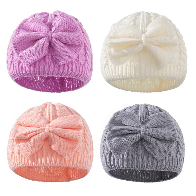 

Caps & Hats Born Winter Knitted Hat Bowknot Cap Female Elegant All-match For Baby Kids, Pink