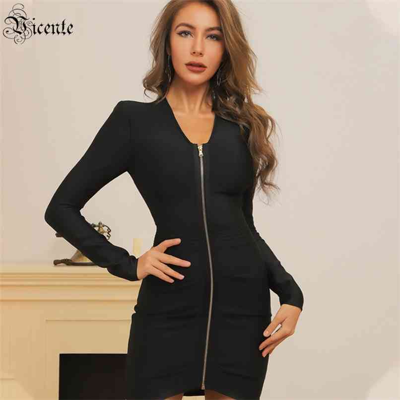 

Ladies Dresses For Important Occasions Cocktail Party Draped Front Zipper Design V-neck Bandage Dress 210520, Black