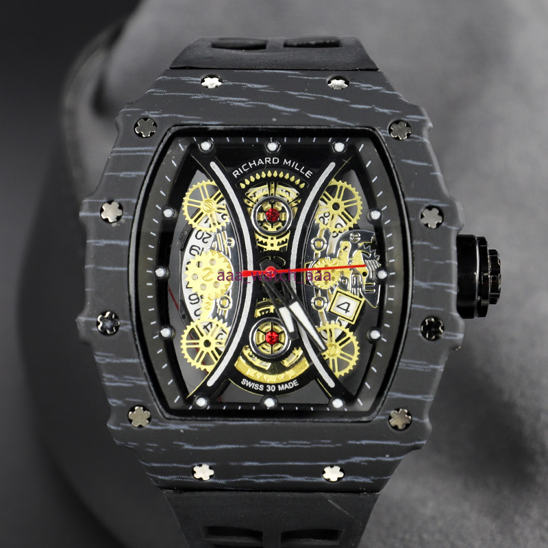 

2020 New Top Luxury Mens Watch Quartz Chronograph Swiss RM Mens Wristwatch Iced Out Hip Hop Rubber Strap Sport Men Watch Male watch18, Slivery;brown