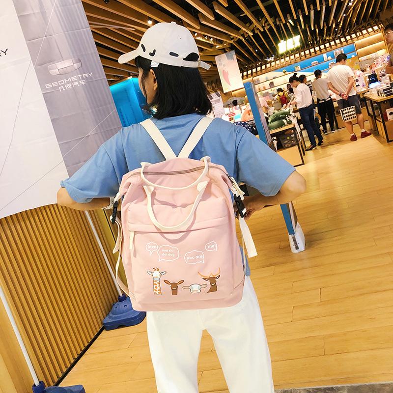 

Backpack Schoolgirl Fresh Student Schoolbag Campus Simple And Versatile Solid Color Canvas Shoulder Portable Multi-purpose Bag, Black