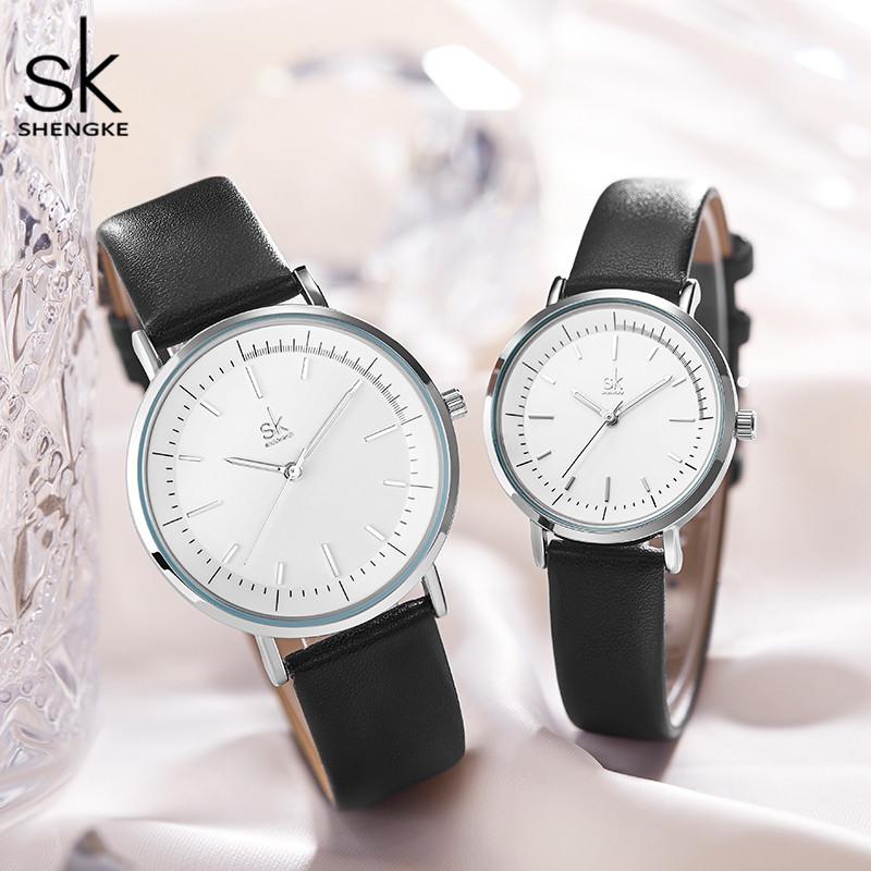 

Wristwatches Shengke Lovers Watch Fashion Quartz Female Clock Leather Strap Waterproof Male Wristwatch Hombre, Slivery;brown