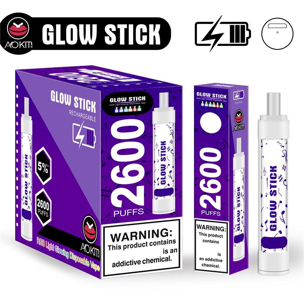 

100% Authentic Aokit Glow Stick Disposable Device Cigarettes 2600 Puffs 8ML Pre-Filled Vape Pods Rechargeable battery aviliable loy xl