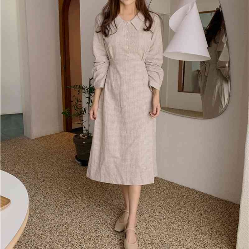 Spring Girls Women plaid Cotton Long Sleeve Dresses Female Dress Vintage party Boho Robe Femme Vestido Autumn 210417Z