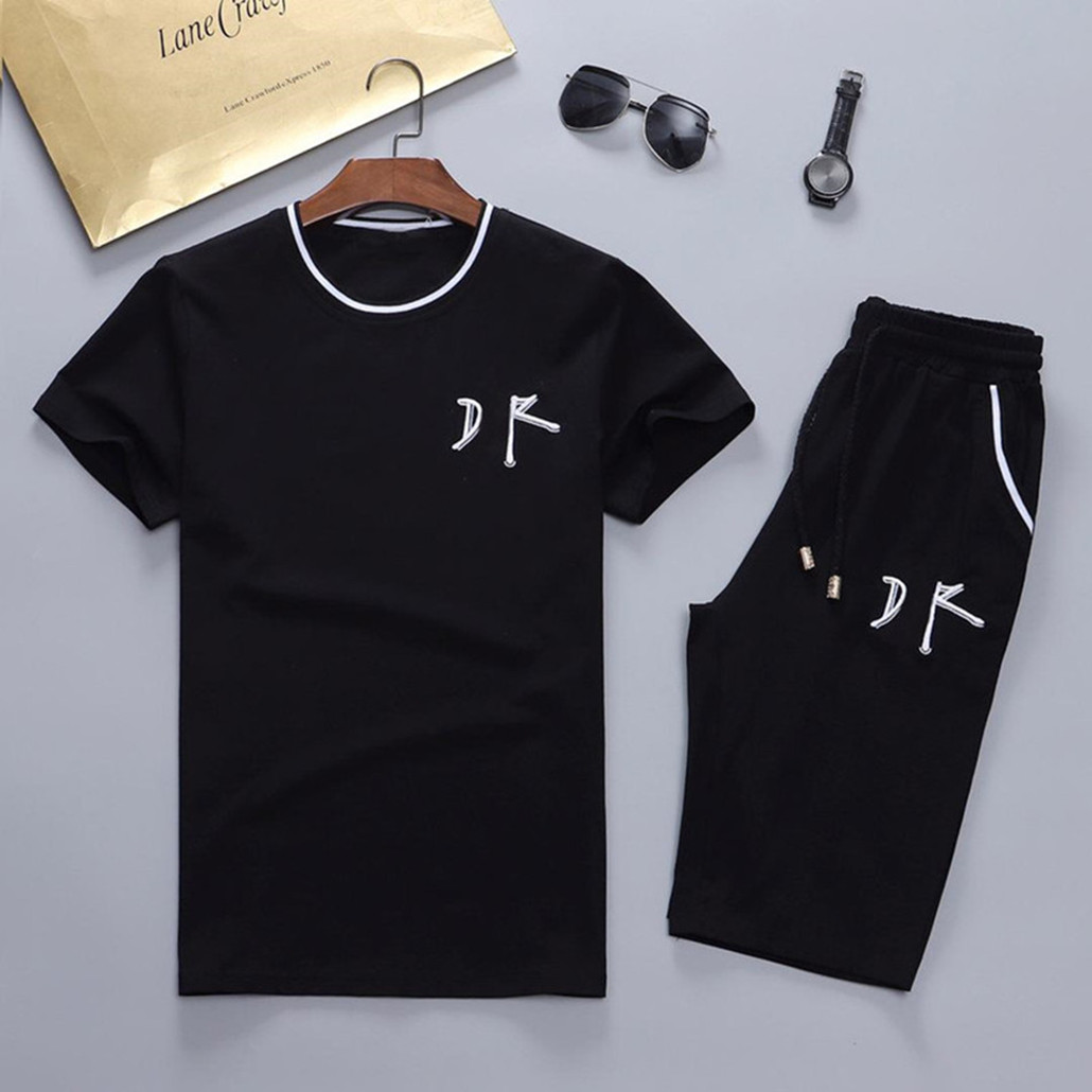 

Mens Fashion Tracksuit with Letters Women Summer Sportswear Short Sleeves Pullover Jogger Pants SuitTop Quality Brand jogging suits, Gray