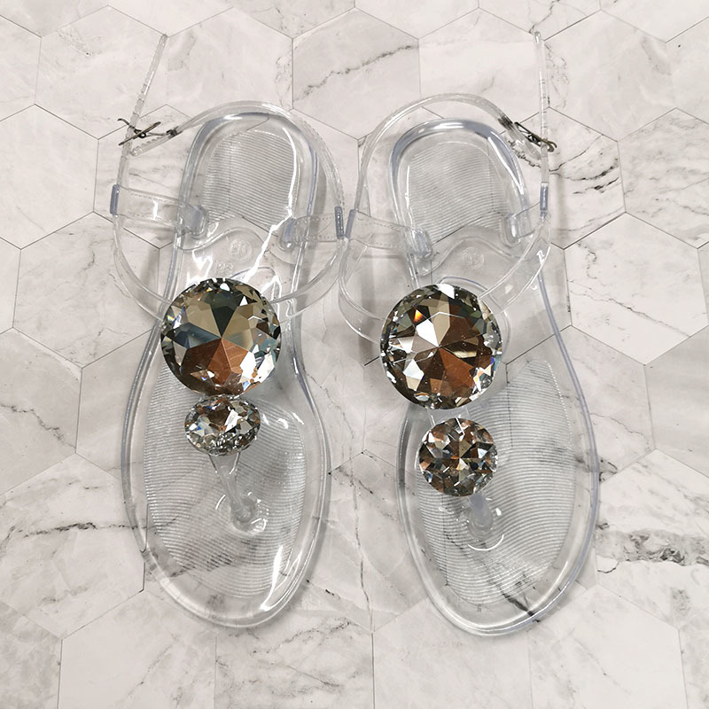 

Lager Size 42 Summer Sandal Women Explosion Diamond Jelly Sho Female s Fashion Transparent Flat Beach, Black