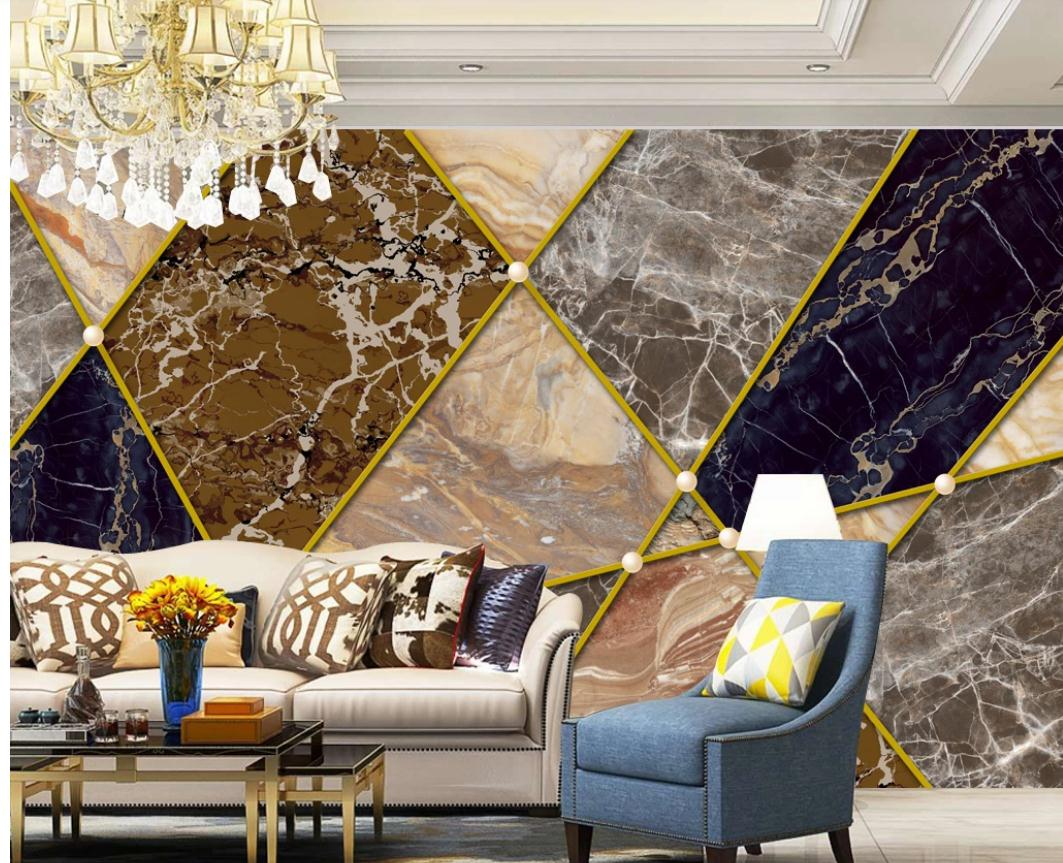 

Photo Modern minimalist abstract golden lines geometric marble wallpapers TV background wall 3d murals living room