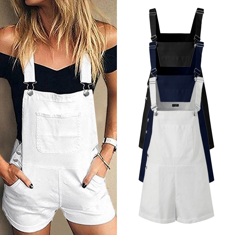 

Femme Stylish Rompers -5XL VONDA Women Sleeveless Playsuits Casual Denim Jumpsuit Female Shorts Suspenders Overalls Pantalon, Black
