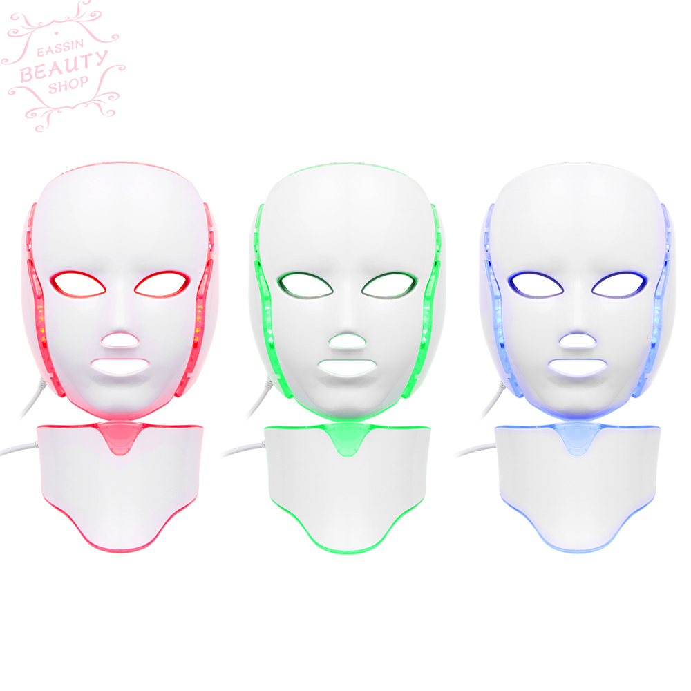 

Beauty Skin Rejuvenation Face & Neck Mask LED Photon Therapy 7 Color Light Treatment Anti Aging Acne Spot Removal Wrinkles Whitening Facial Care