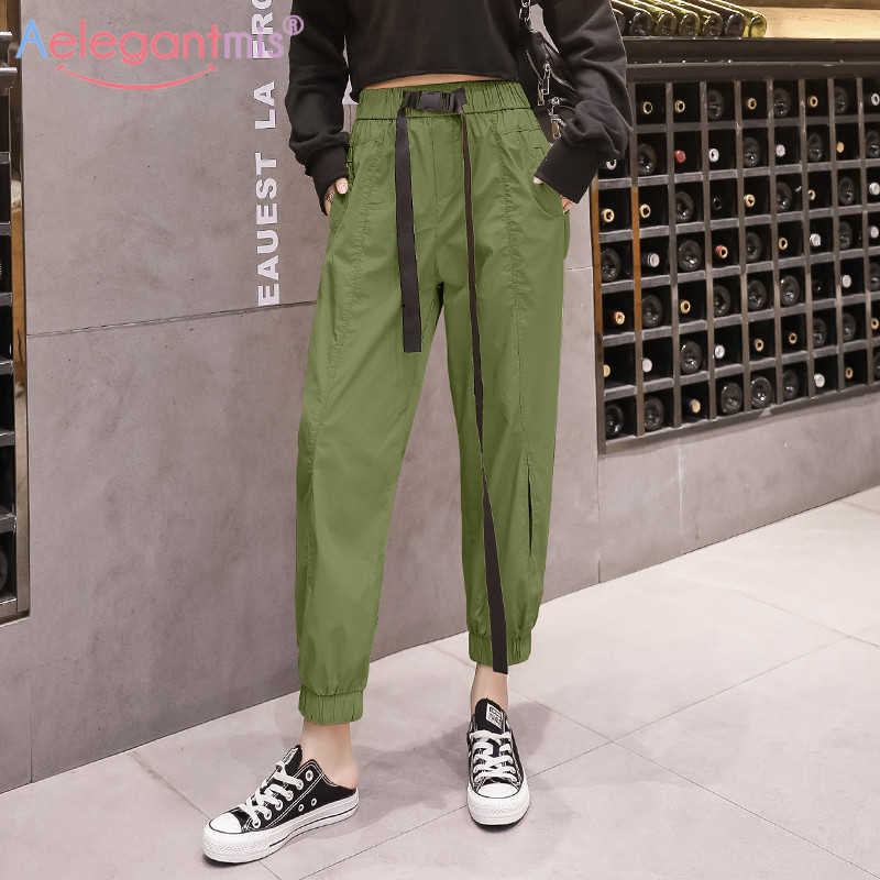 

Aelegantmis High Street Casual BF Style Women Cargo Pants Waist Loose Pencil with Belt Ladies Streetwear Trousers 210607, Yellow