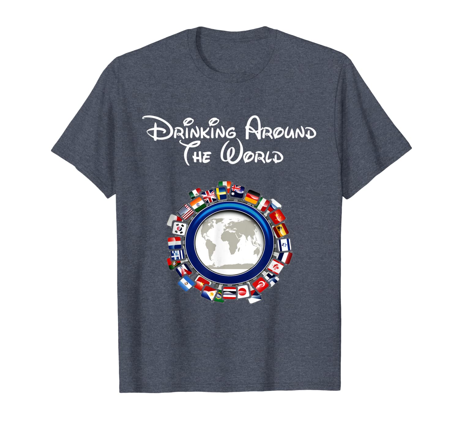 

Drinking Around the World Adult Vacation Gift Shirt, White;black