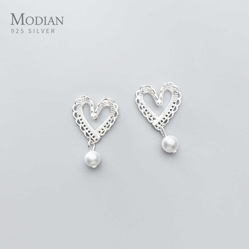 

Elegant Pearl Dangle Earring for Women 925 Sterling Silver Gold Color Lace Hearts Drop Fine Jewelry Bioux 210707