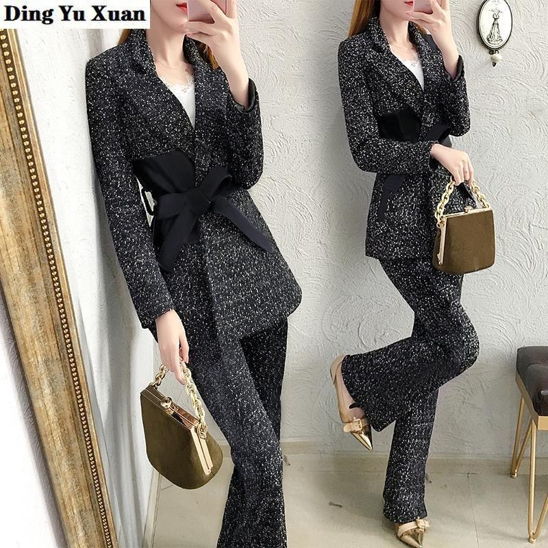 

Ladies 2 Pieces Set Outfit Women 2021 Autumn Winter Office Work Pant Suit Business Formal Blazer Jacket & Pants Trouser Suite Women' Two Pi, Black