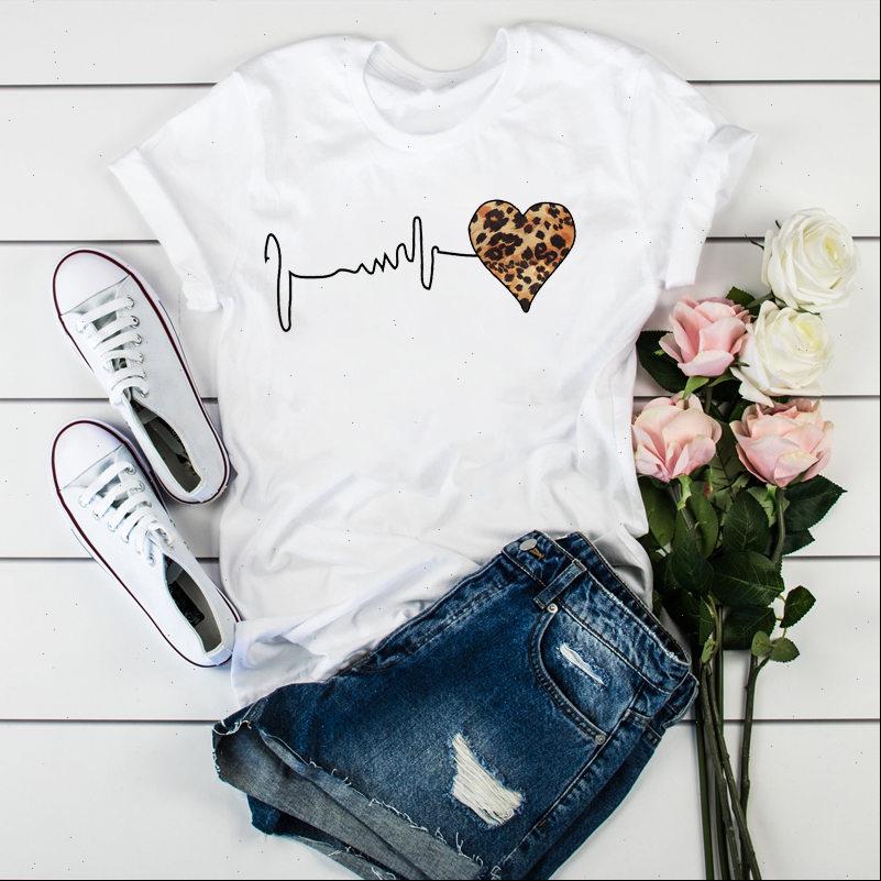 

summer women t shirt 90 s leopard heartbeat short sleeve print clothing womens harajuku graphic retro, White