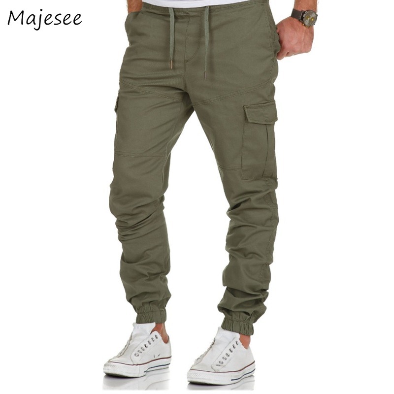 

pants men full length drawstring loose solid simple all-match european style leisure soft pant mens pockets daily thin trousers, Black