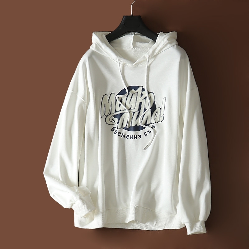 

2021 early autumn new Korean casual printing thin Cotton Hooded casual sweater women's h06at1297, White