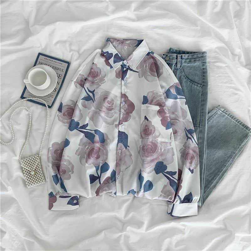 

Large size women's artistic flower shirt Korean spring oversize long-sleeved elegant blouse vintage high street tops 210526, 09366