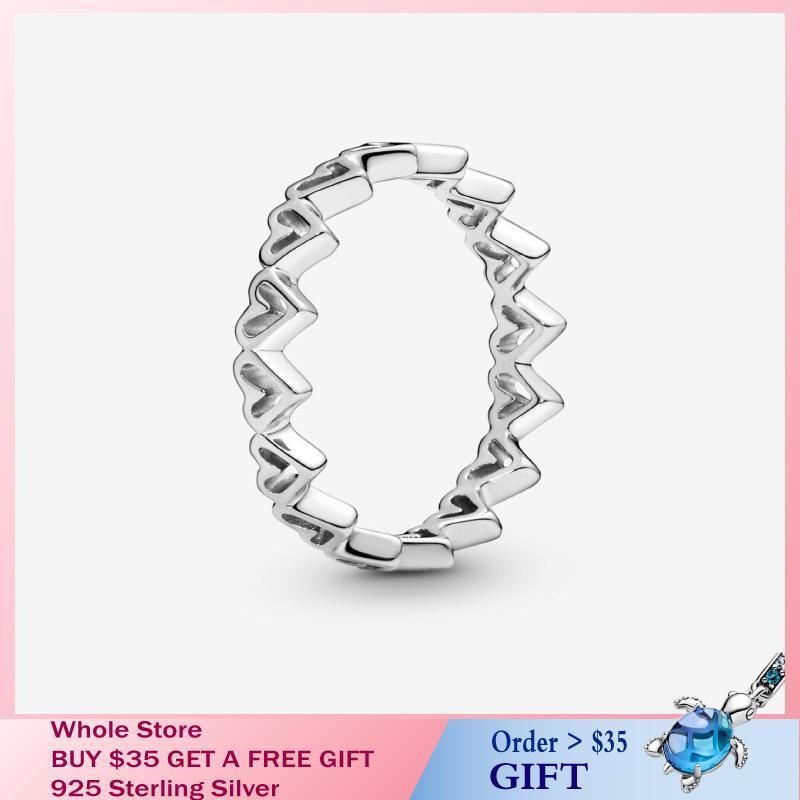 

Cluster Rings Freehand Hearts Ring Sterling Silver Jewelry Women Anniversary Party 2022 Birthday Gift 100% 925, Golden;silver