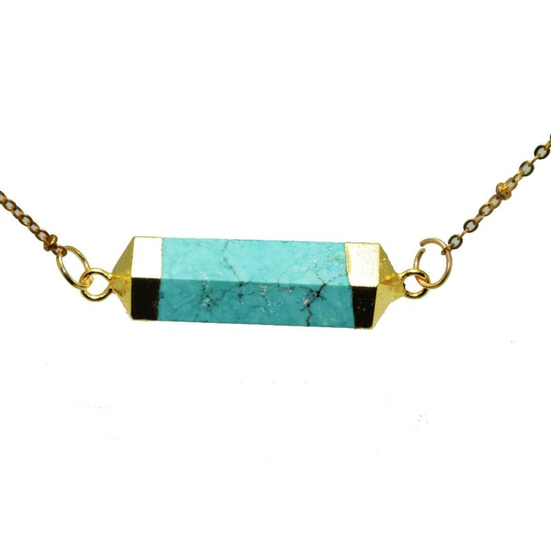 Pendant Necklaces 1pc Gold Bezel Jewelry Green Howlite Chain Necklace For Men 6 Faceted Natural Stone Hexagonal Connector Women-image-706609881
