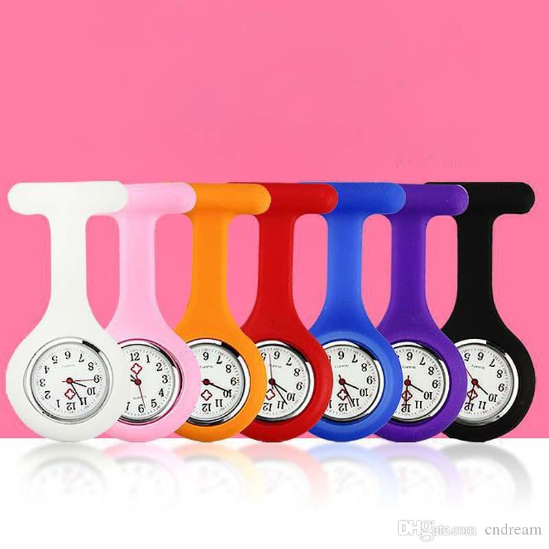 

candy color Silicone Clip Nurse Doctor Pocket Watch Jelly Watch New Fashion Jewelry for Women Kids Gift Drop Shipping, Slivery;golden
