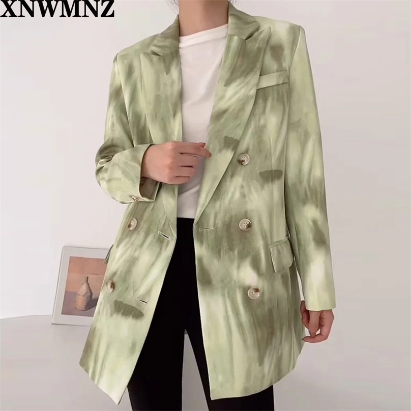 

Green blazer for women summer double breasted jackets ladies formal casual suit 210520