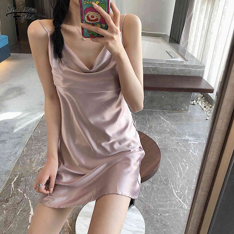 

Summer Mini Dress Women Silk Strap Sleeveless Evening Party Dress Casual V Neck Sexy Dresses Women Clothing Robe Femme 14582 210518, Yellow