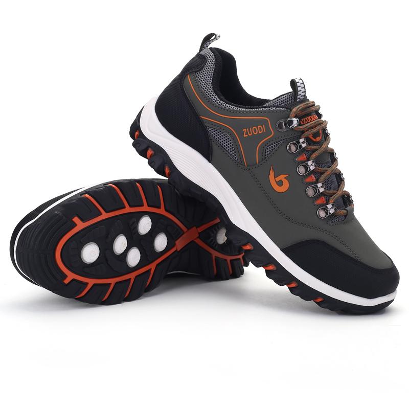 

2021 Brand Men Hiking Shoes Leather Men's Casual Shoes Outdoor Mens Sport Trekking Shoes Waterproof Mens Climbing Athletic Sneakers, Black