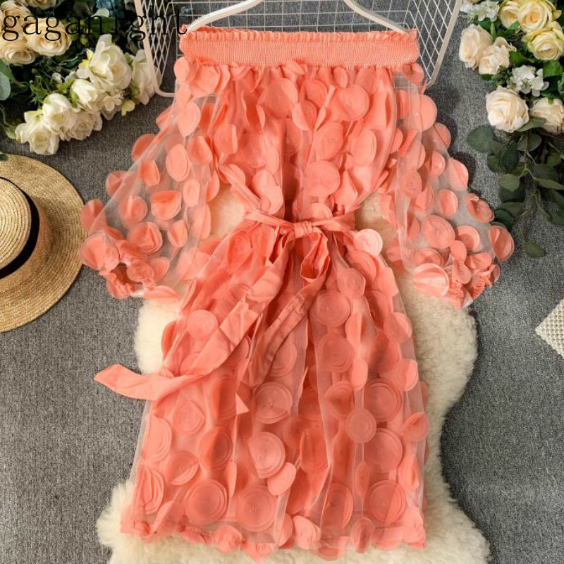 

Gaganight Appliques Flower Women Party Short Dress Long Sleeve Slash Neck Solid Fashion A Line Bodycon Mesh Dresses Female Chic 210519, Black