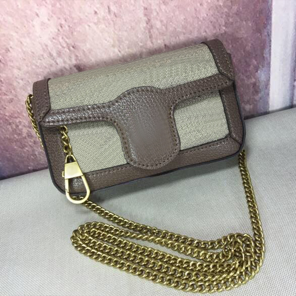 

Super Mini 16.5cm Marmont Crossbody Bag with Key Chain Inside Women Cute Flap Bags Coated Canvas Trimmed Brown Leather