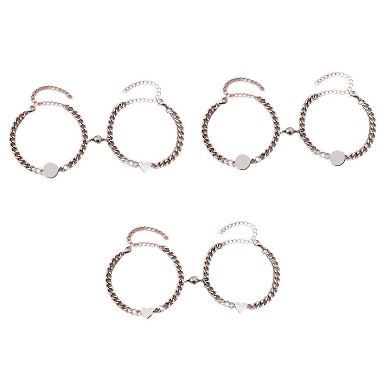 

Charm Bracelets 2x/Set Couple Fashion Magnetic Pendant Cuba Chain Gift L5YB, Golden;silver