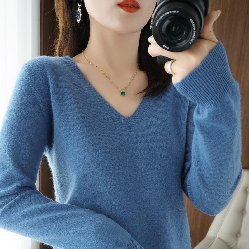 

Women's Sweaters 2021 Korean Version Of The Top V-neck Sweater With A Knitted Bottoming Shirt Autumn Winter Long-Sleeved Slim Women, Pink