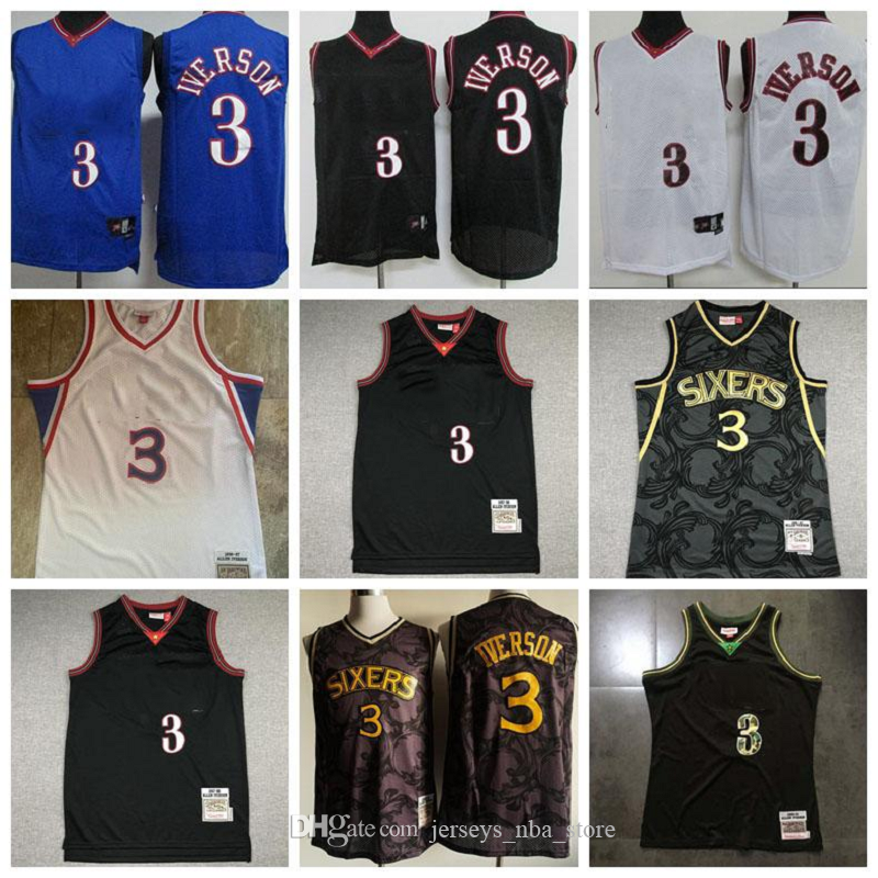

men philadelphia 76ers allen iverson players on the court basketball jerseys;the swing man sews a basketball jersey, Black;red