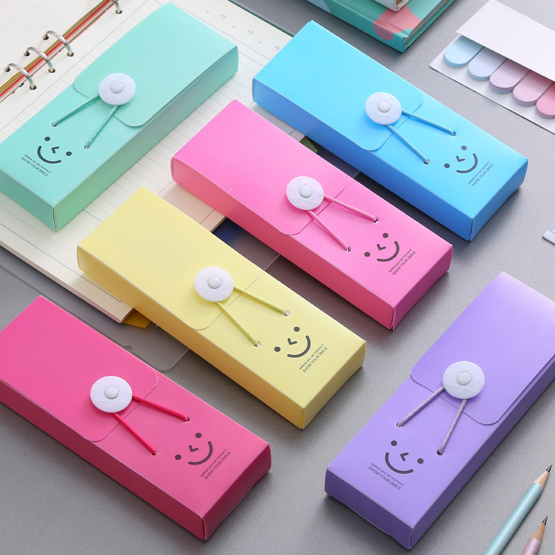 

Pencil Ins creative Korean smiling face stationery box girls children students retractable buckle pencil box cartoon candy color pen box