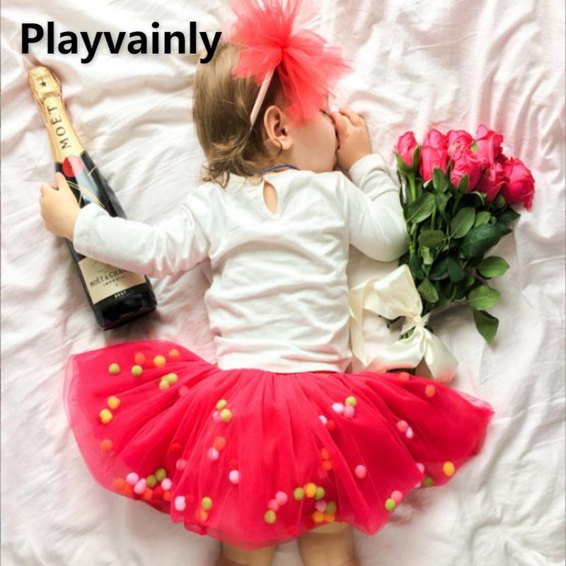 

Skirts 2022 Summer Skirt For Baby Girls Bow Pompom Princess Mesh Dress Colorful Mini Pettiskirt Children Clothes 1-5Year E0558, Blue