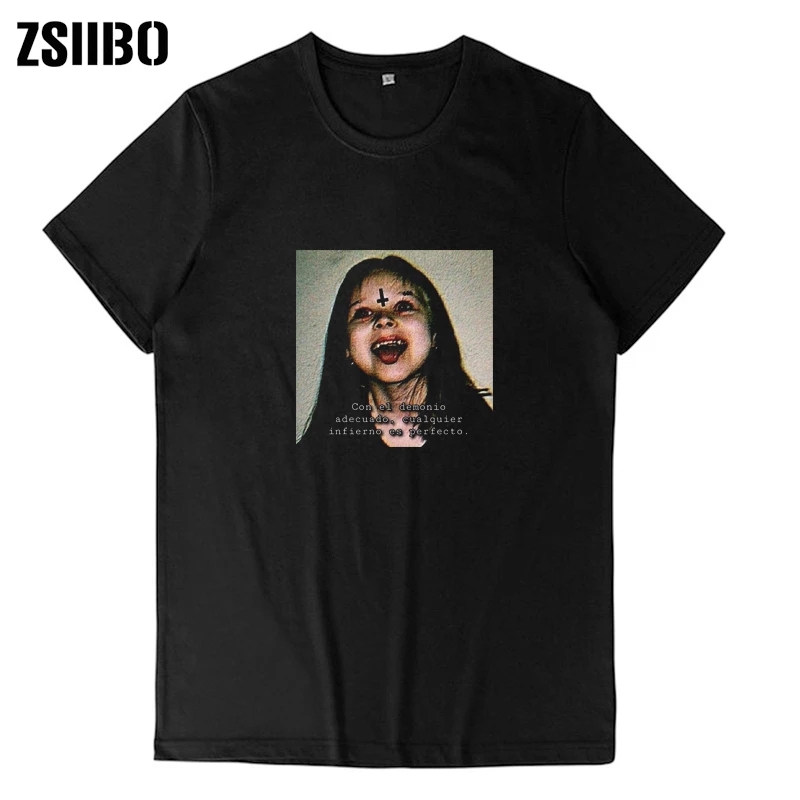 

Fashion Spring Male T-Shirts Black Funny Unisex Streetwear Harajuku Spooky demon Casual tshirt Scream Tee Shirt Homme Summer top, White