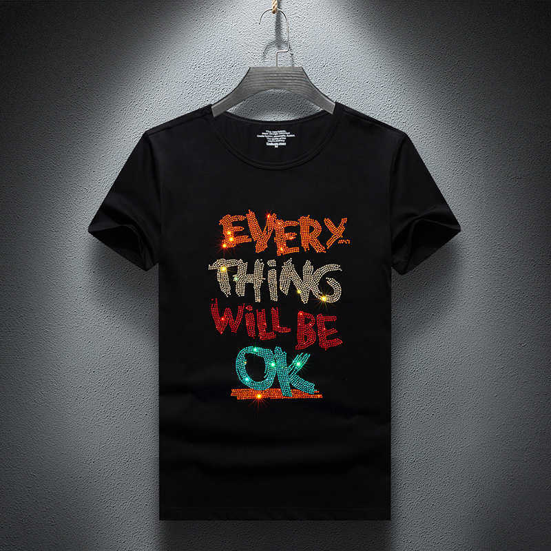 

Large Size 7XL Drilling T-shirt Men Summer Short Sleeve Fashion Printed Tshirt Jersey Casual Cotton Tops Male 210629, Beige