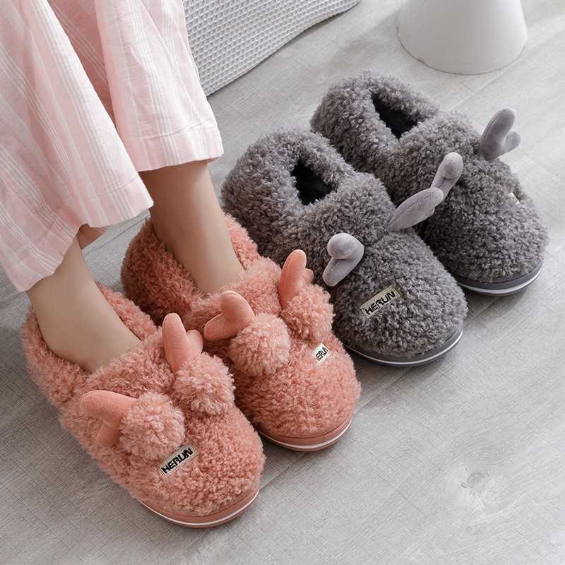 

Women Winter Home Shoes Plush Warm Slippers Unisex Indoor Slippers Cotton Shoes Slip On Flats Lovely Fluffy Slippers Lady Shoes H0827, Yellow