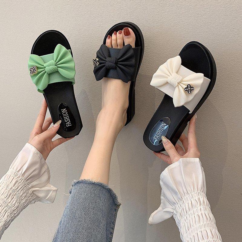 

Slippers Female Summer Bow Sandals Slides Outdoor Flip Flops Beach Shoes Women's Fashion Casual Mujer Zapatos Size 36-40, Green