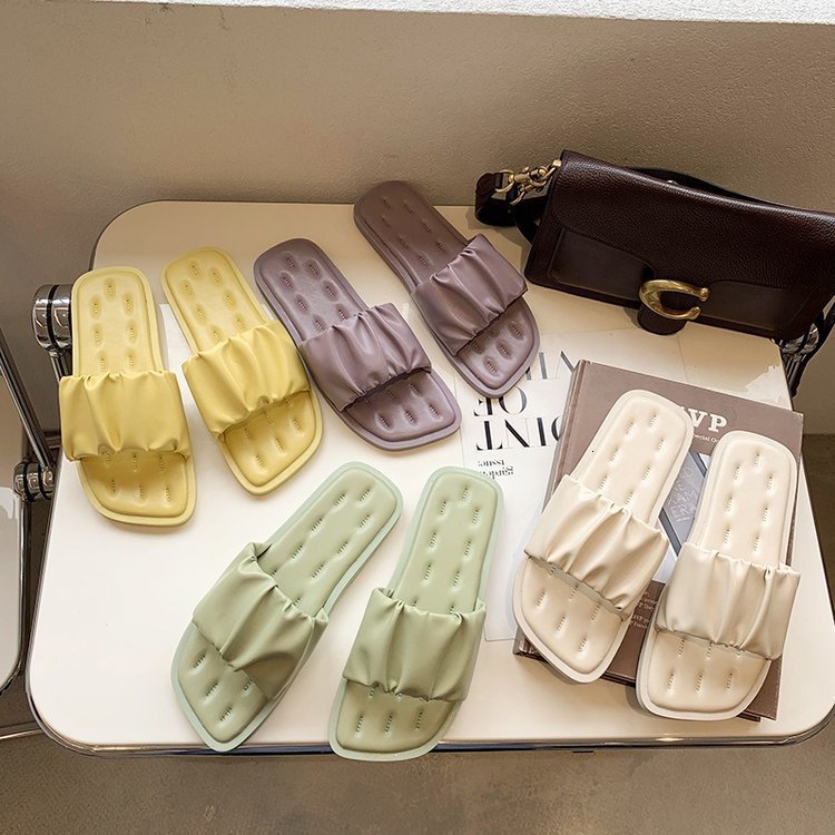 

luxury slippers net red flat fashion korean version simple square head cool slipper's style in spring and summer of 2021, Black