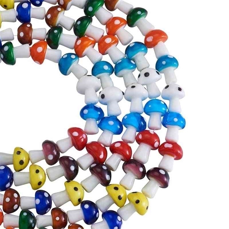 

100pcs Mixed Colors Lampwork Glass Mushroom Loose Spacer Beads For Jewelry Beading DIY Bracelet Necklace Accessories