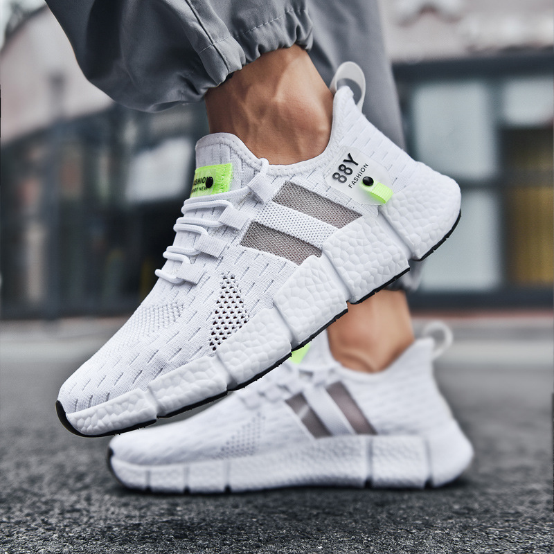 

2021 Cross-Border Spring and Summer Mens New Simple Hollow-out Fly Knit Surface Daily Casual Mens Shoes, White